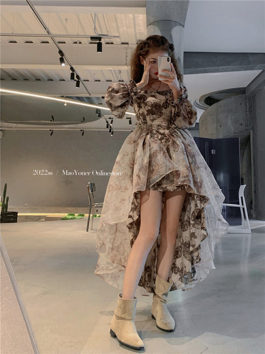 Cat's Right Ear [Battle Damaged Rose] Original homemade two-wear trailing dress with short front and long back, slim and thin princess
