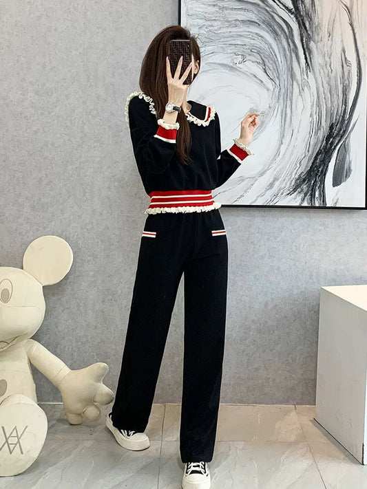 Wide-leg pants fashion casual suit women's autumn 2022 new fashionable high-end temperament sweater sports two-piece tide