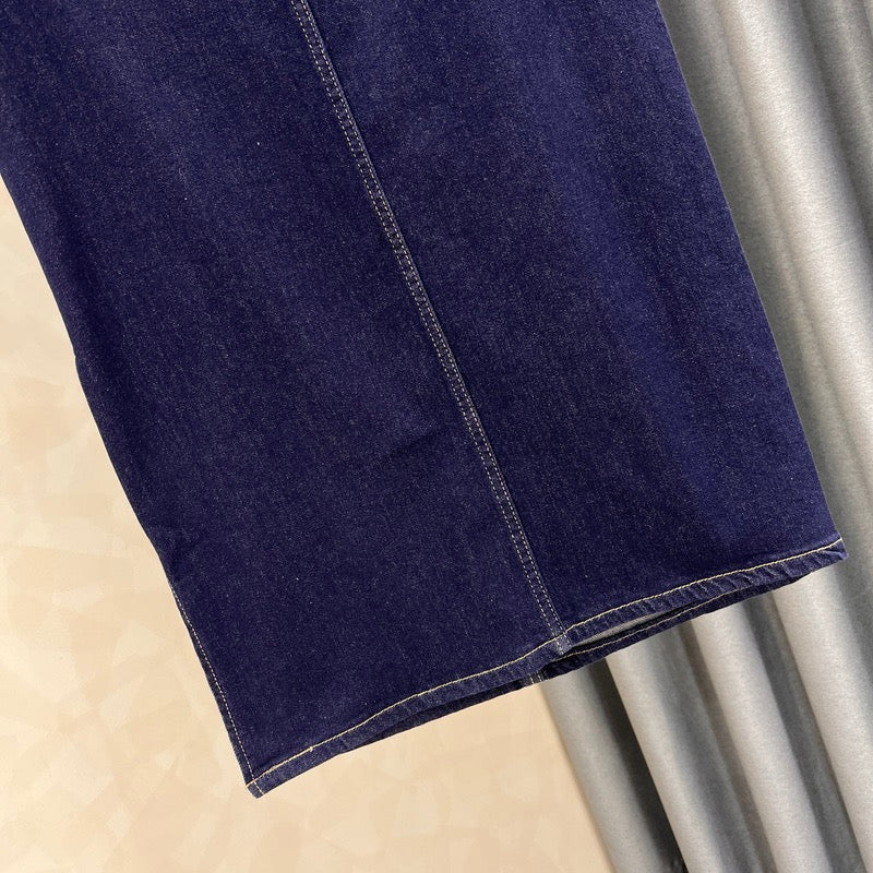 Dark blue denim half-length skirt women's summer new solid color all-match side slit high waist a-line bag hip one-step skirt