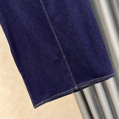Dark blue denim half-length skirt women's summer new solid color all-match side slit high waist a-line bag hip one-step skirt