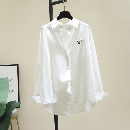 Simple all-match embroidery tencel cotton white shirt women's summer 2023 new Korean version loose thin shirt chic top