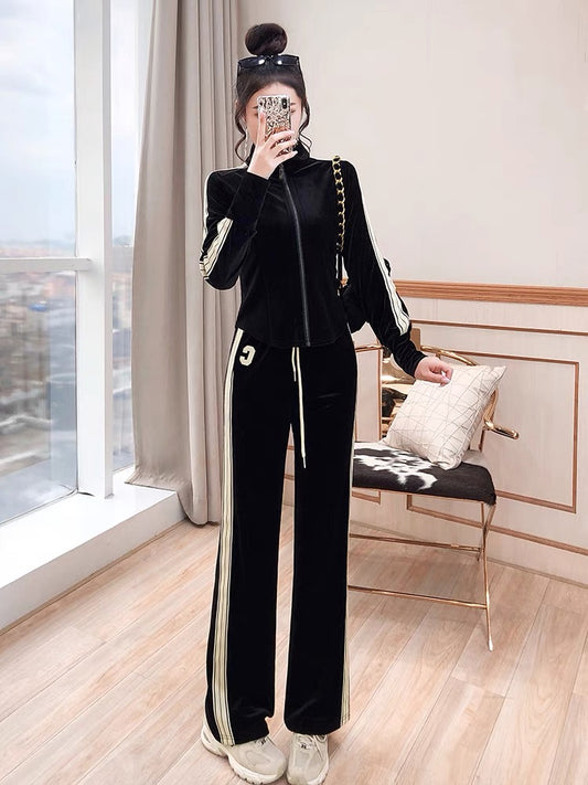 Sweater suit winter 2022 new autumn light luxury temperament top trousers two-piece mature royal sister women's suit