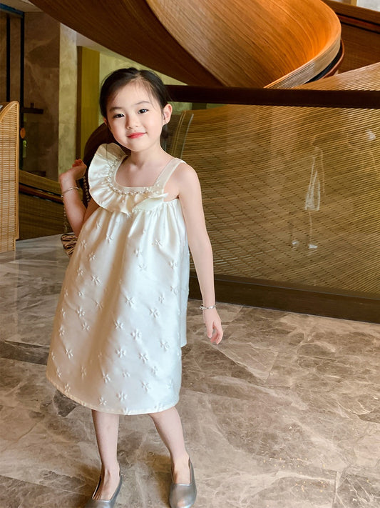 Original girl's small flying sleeve suspender skirt 2023 summer vest skirt children's high-end suspender girl dress