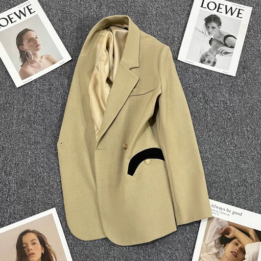 Khaki suit jacket women's autumn 2022 new high-end sense fried street casual temperament trend niche suit 1775
