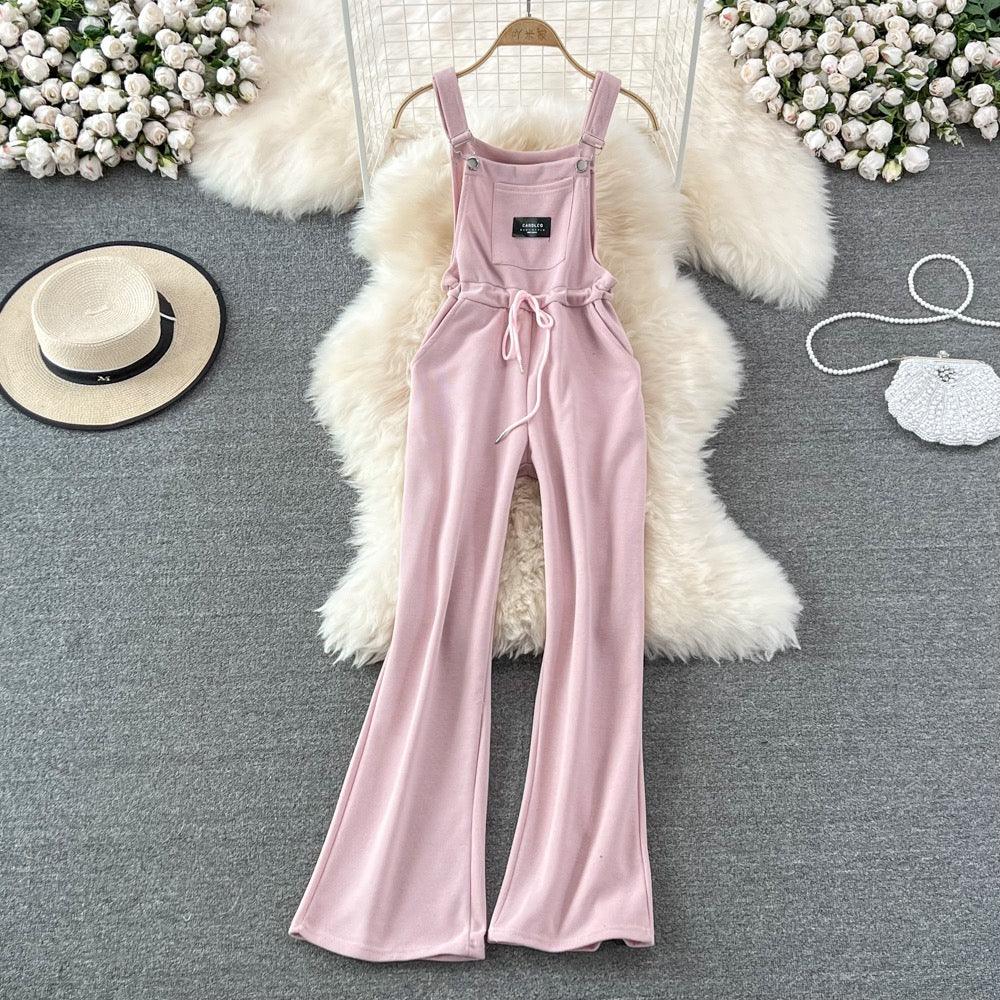Korean version of the summer age-reducing all-match casual overalls women's waist slimming loose straight wide-leg jumpsuit long trousers