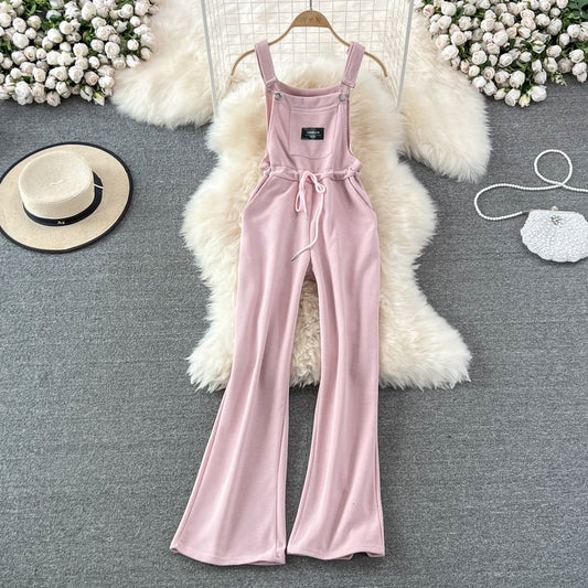 Korean version of the summer age-reducing all-match casual overalls women's waist slimming loose straight wide-leg jumpsuit long trousers