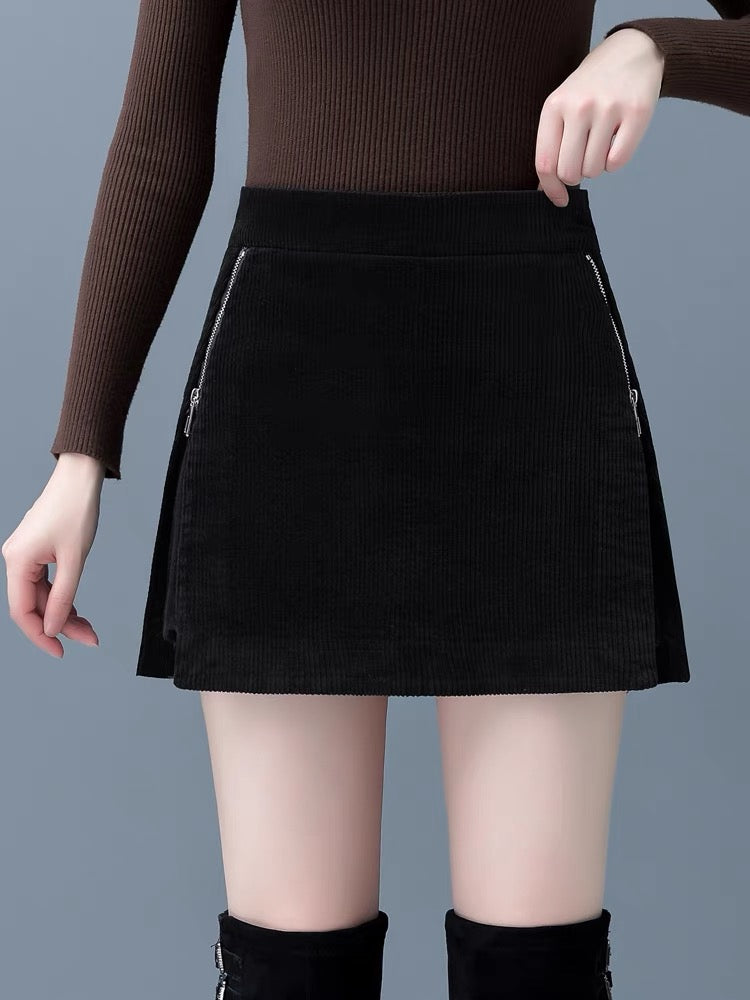 Corduroy shorts women's autumn and winter 2022 new hot style side zipper A-line skirt high waist culottes integrated boot pants