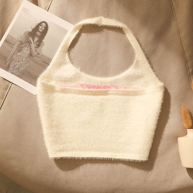 Plush warm babes sexy camisole women's inner wear autumn and winter beautiful back bottoming short halter neck top outer wear