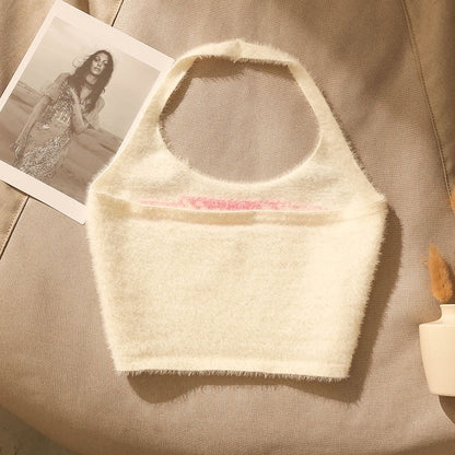 Plush warm babes sexy camisole women's inner wear autumn and winter beautiful back bottoming short halter neck top outer wear