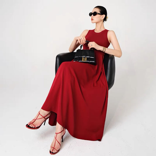 WANGXO red sleeveless vest dress women's summer 2022 new waist slim high-quality long skirt