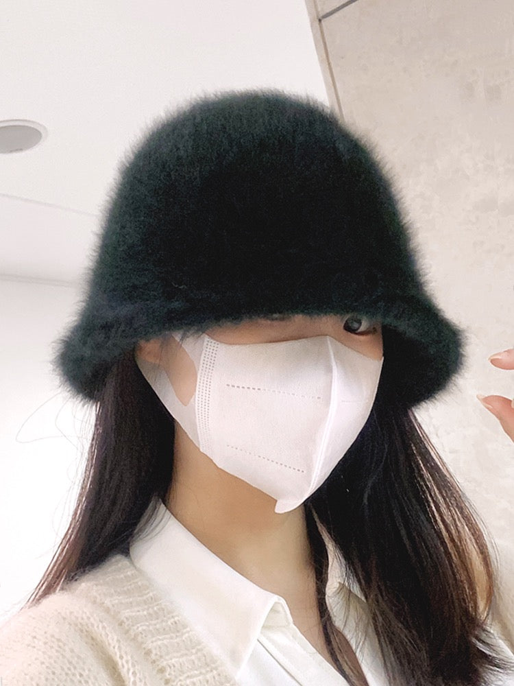 Rabbit fur hat women's autumn and winter 2022 hot style bucket hat big head circumference plush fisherman hat white fur basin hat