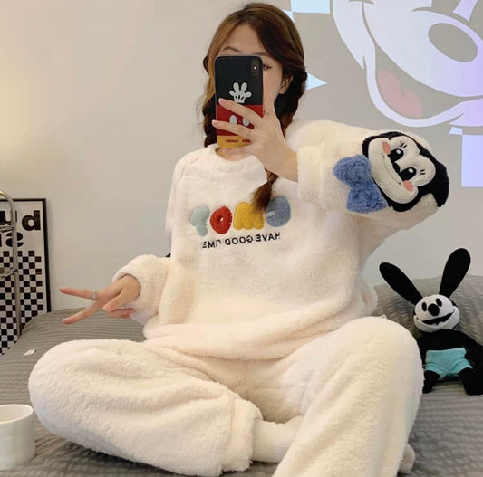 2022 new coral fleece pajamas women's autumn and winter thickened cute cartoon flannel home clothes casual suit winter