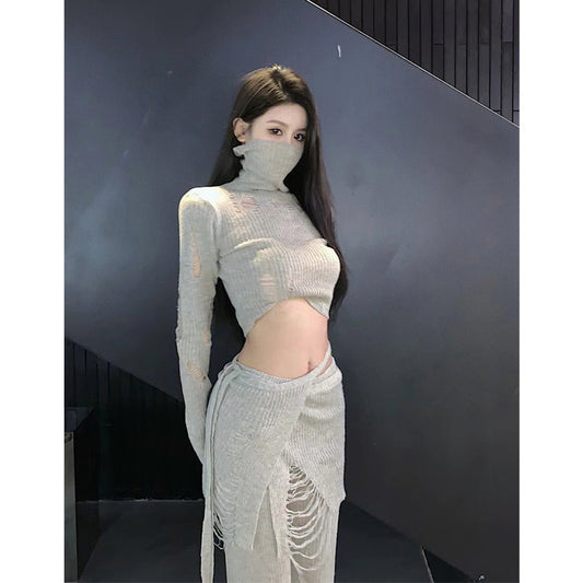 2ND STUDIOS Gray Knitted Suit Temperament Spice Girl Style 2022 New Design Two-piece Female Trendy