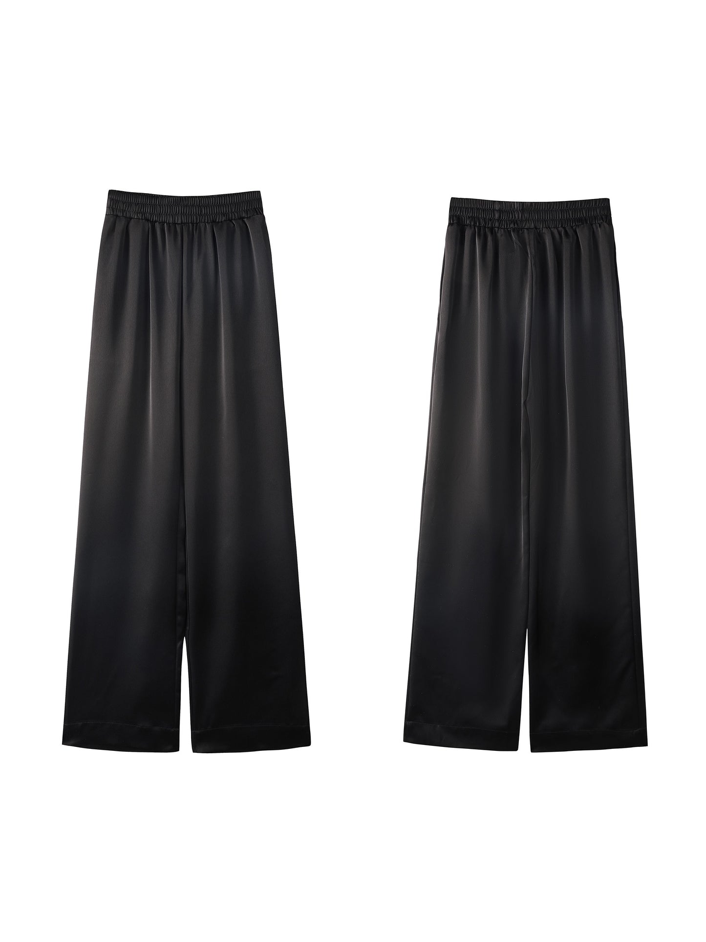 CHICYOU【Silky touch】Imitation acetic acid wrinkle-resistant elastic waist satin wide-leg pants casual loose trousers