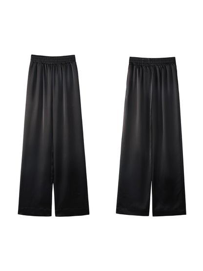 CHICYOU【Silky touch】Imitation acetic acid wrinkle-resistant elastic waist satin wide-leg pants casual loose trousers
