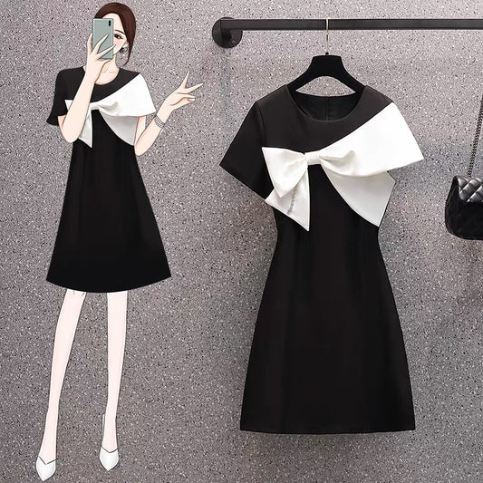 271 summer new fashion Western style loose and slimming irregular bow short-sleeved dress women
