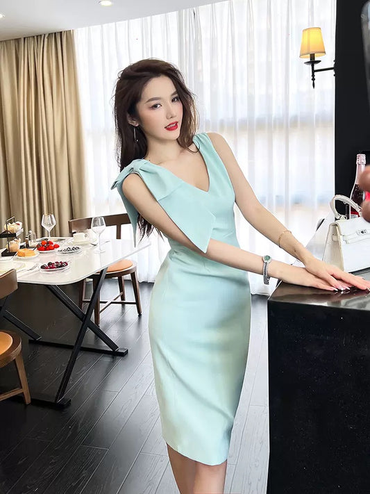 European station commuter women's summer sleeveless v-neck dress temperament royal sister style French high-end milk sweet skirt 1556
