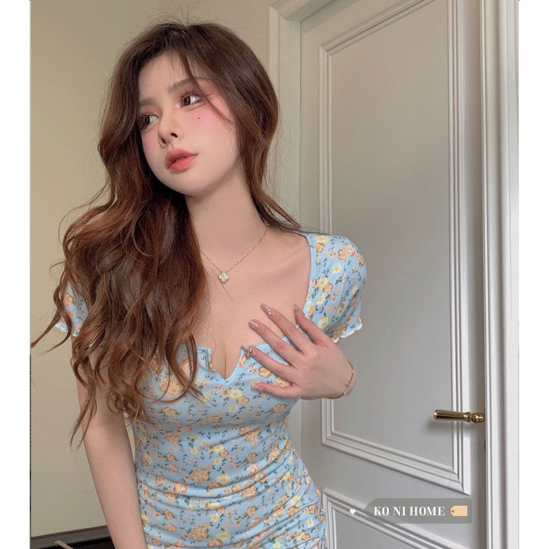 Dress women's careful machine floral slim fit hip skirt spring Korean version of the hot girl high elastic white and thin bottoming skirt