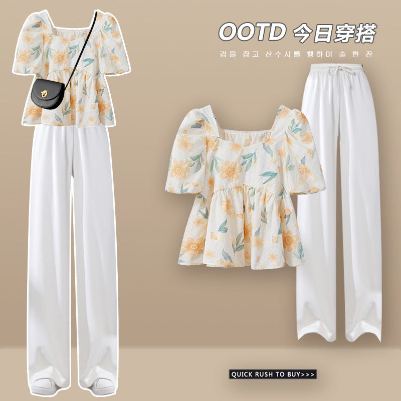 Xiaoxiangfeng Denim Shorts Suit Summer Women 2023 New Salt and Sweet Floral Shirt High-end Two-piece Set