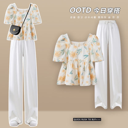 Xiaoxiangfeng Denim Shorts Suit Summer Women 2023 New Salt and Sweet Floral Shirt High-end Two-piece Set