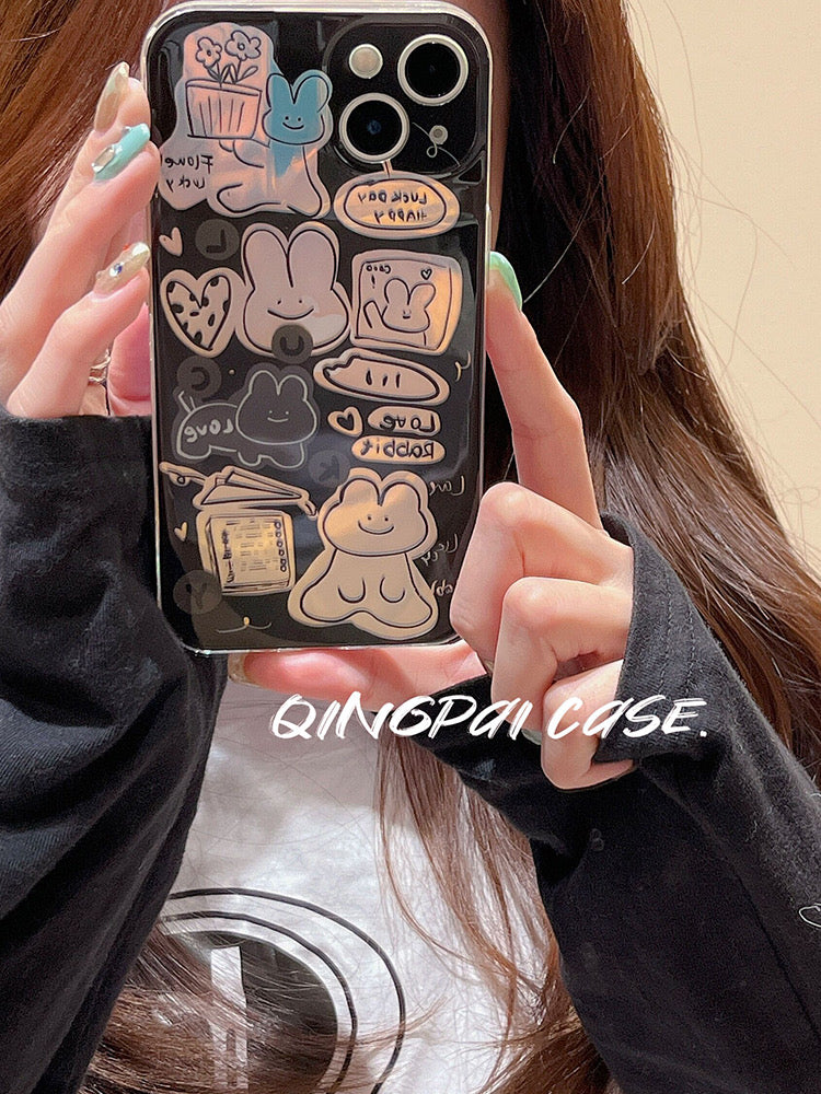 Light faction suitable for Apple 13 mobile phone case new iphone14pro laser cartoon rabbit 12 female 11 creative 14pm cute Japanese and Korean style Internet celebrity fun all-inclusive anti-fall hard shell protective cover male