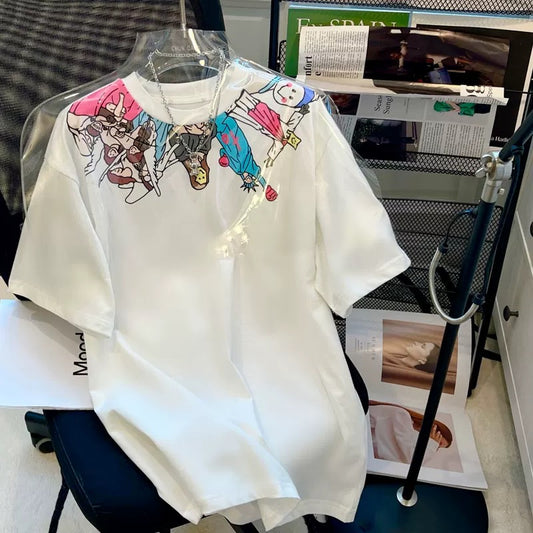 Short-sleeved T-shirt women's 2022 new summer pink love appliqué embroidery design sense female niche pure cotton loose tide