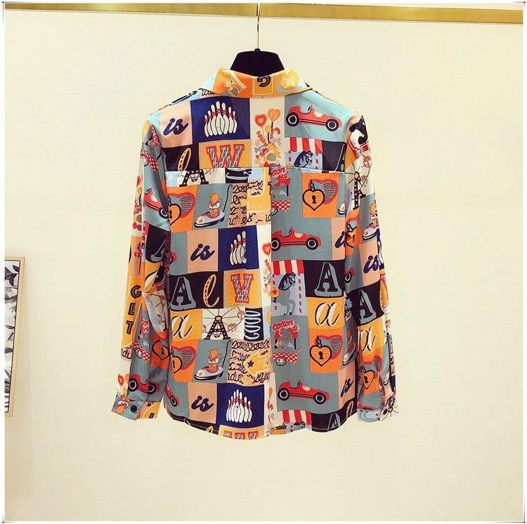 Chiffon shirt women's long-sleeved 2022 early autumn new Korean version loose retro Hong Kong flavor lazy wind top floral shirt
