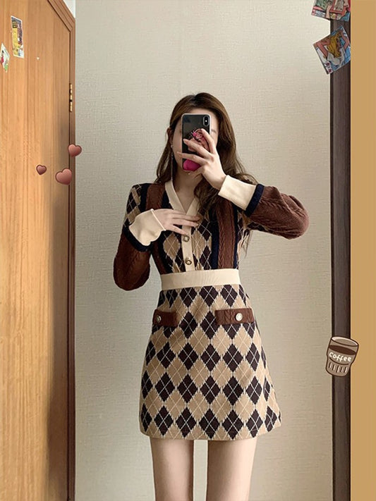 [Favorite Welfare] MUEL Knitted Dress Autumn and Winter Women 2022 Small Fragrant Wind Slim Waist Temperament Base Skirt