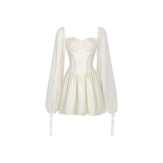 Xiaolizhi I love white long puff sleeve dress spring and summer new niche design pure desire princess skirt girl