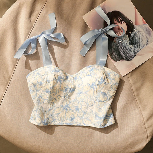 Hot Girl Bowknot Print Camisole Women's Inner Wear Outerwear Sexy Slim Fashionable Fashion Western Style Tube Top Top