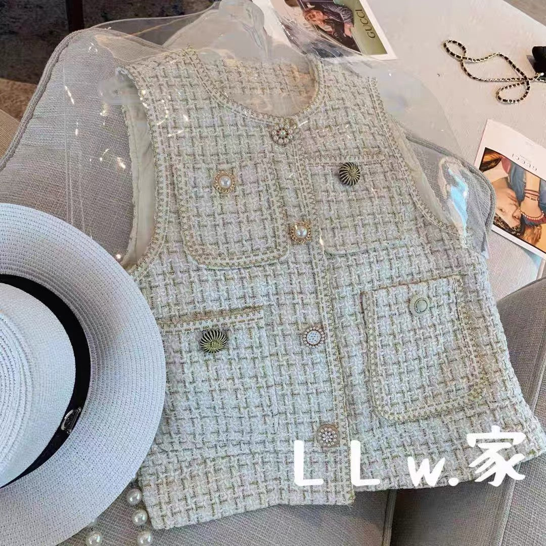 Xiaoxiangfeng vest women's vest vest tweed vest autumn and winter coat new style net red short thin top