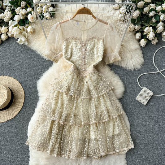 Princess style tea break French high-end sense dress female summer can be sweet and salt fairy mesh temperament cake skirt