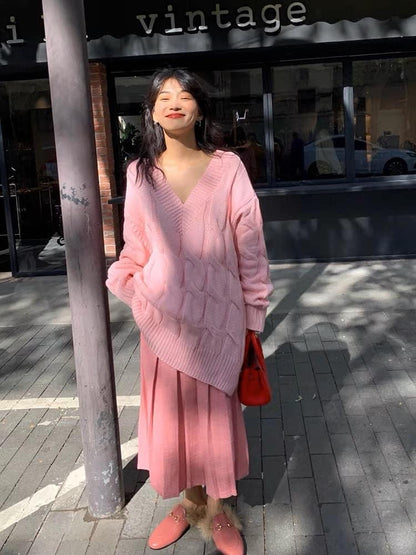Luoluoxuanjie skirt women's autumn and winter 2021 new Korean version of the pink pleated skirt slim fit slim all-match A-line skirt