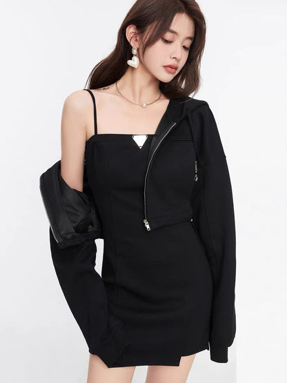 Fantu casual royal sister style short sweater hot girl suspender skirt suit 2022 autumn new niche two-piece female