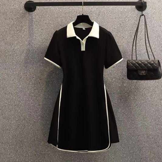 875 Plus Size Women's Clothing 2022 Summer New Design Polo Collar Fashion Casual Loose Short Sleeve Dress
