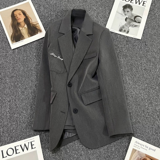 Grey suit jacket women's autumn 2022 new design sense Korean version temperament all-match casual niche suit trend 1770