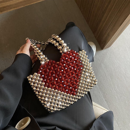 Handmade beaded bag niche finished pearl handbag diy love bag shoulder armpit bag cute girl bag