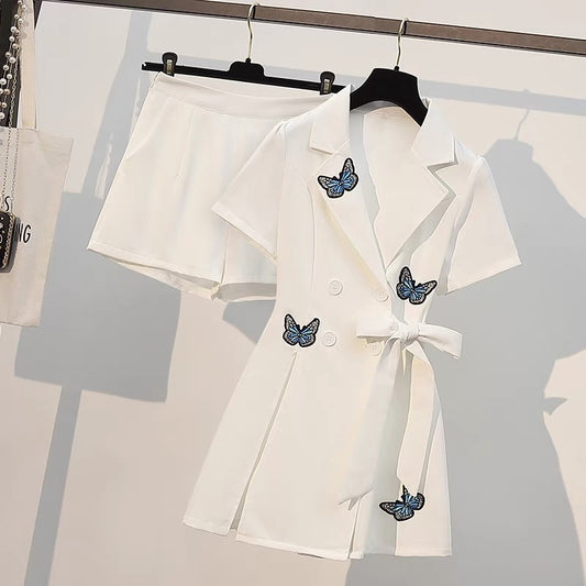 Large size women's clothing 2022 summer new fat sister slim suit dress shorts age-reducing western style two-piece suit
