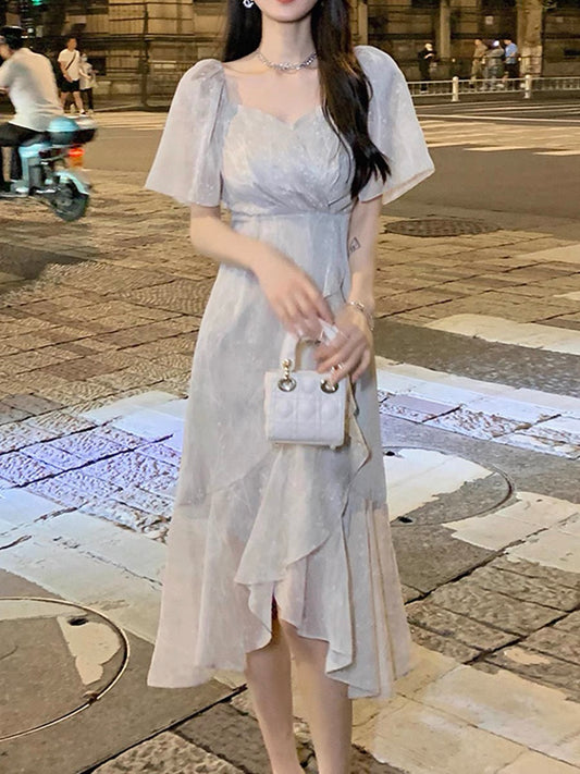 GUOGUOWOMEN guoguojia fashion exquisite irregular texture stitching large swing elegant temperament dress 27