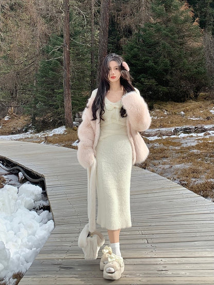 A sweet peach yikett "Peach's Yaoyao" pink coat female autumn and winter fur short section long-sleeved small man
