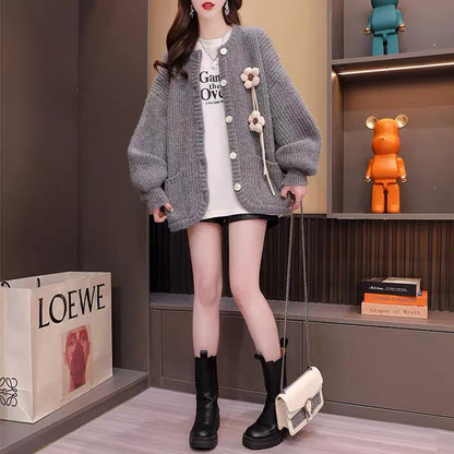 Minus 10] Design Sweater Cardigan Women's 2022 New Autumn and Winter Western Style Age-Reducing Loose Lazy Wind Knitted Jacket