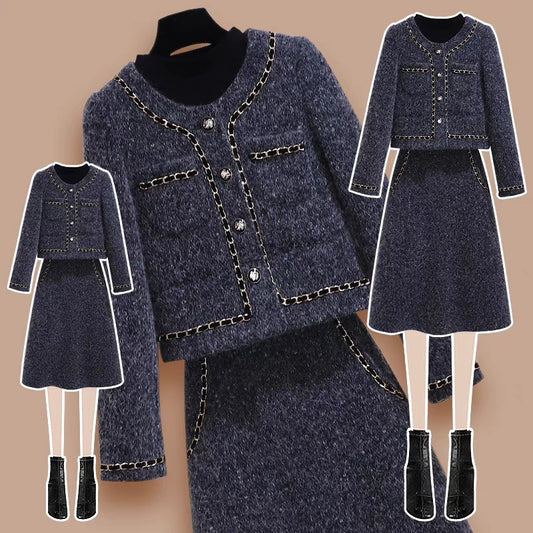 Autumn and winter small fragrance dress two-piece women's clothing 2022 new autumn dress temperament goddess fan celebrity skirt