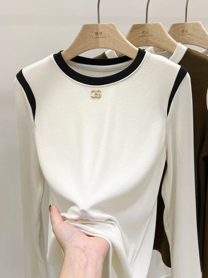 European goods cashmere small high collar bottoming shirt women's autumn and winter new trendy fashion western style tops brushed t-shirt women