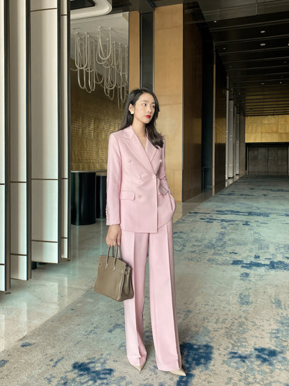 2023 spring temperament pink double-breasted suit suit commuting capable light familiar high wide-leg pants ol workwear