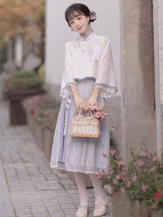 Wisteria Si original Hanfu women's Republic of China style daily Han elements improved new Chinese style jacket half skirt cheongsam dress