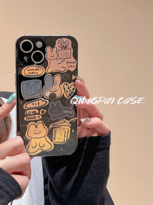 Light faction suitable for Apple 13 mobile phone case new iphone14pro laser cartoon rabbit 12 female 11 creative 14pm cute Japanese and Korean style Internet celebrity fun all-inclusive anti-fall hard shell protective cover male