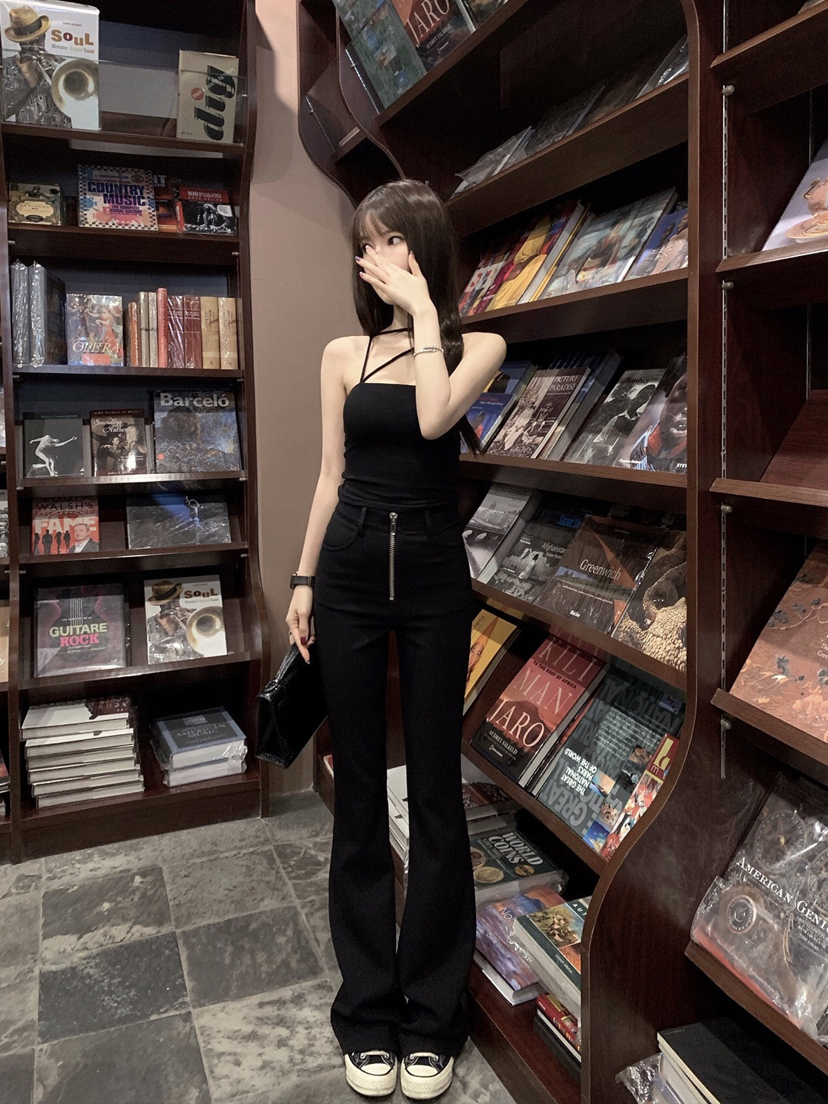 CHICYOU [Korean long-legged beauties] zipper decoration micro flared p –  Lee Nhi Boutique