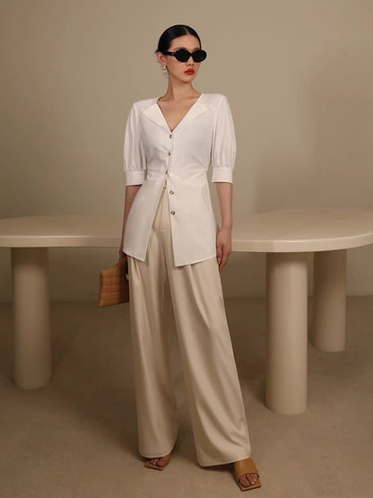 WANGXO high-waisted slim suit casual pants 2022 summer new women's straight-tube loose-fitting wide-leg pants