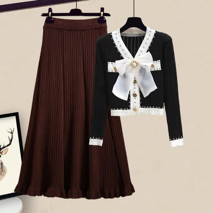 Autumn Xiaoxiang wind small knitted sweater skirt skirt light mature wind women's suit female temperament two-piece set