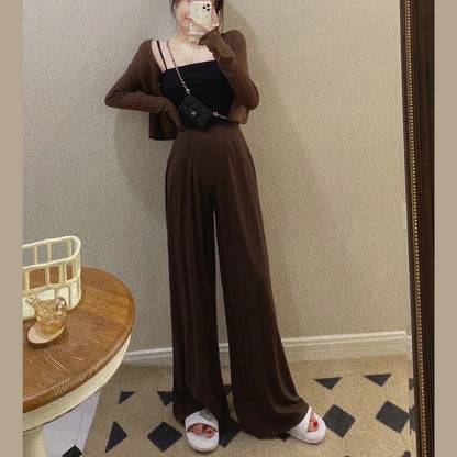 "MoMoWoAi" spring and summer baby muscle touch~ looks thinner and longer legs, versatile high-waisted wide-leg pants